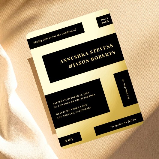 非常に組織化された幾何学的ブロック結婚写真実在の 箔招待状