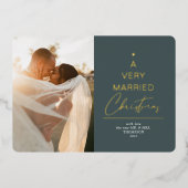 非常に結婚したクリスマスのスクリプト緑の金ゴールド 箔シーズンカード (正面)