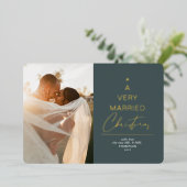 非常に結婚したクリスマスのスクリプト緑の金ゴールド 箔シーズンカード (立ち正面)