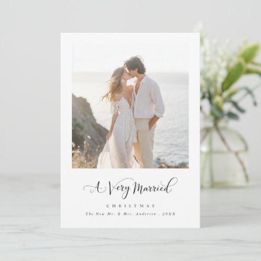 非常に結婚したクリスマスの台本の沿岸写真 シーズンカード (スタンド正面)