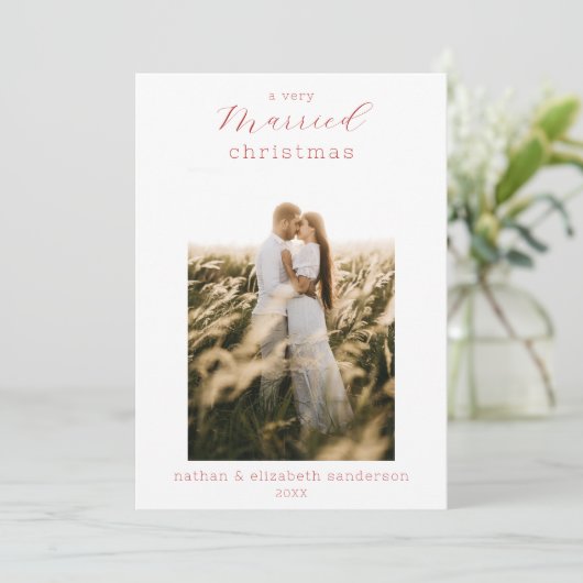 非常に結婚したクリスマスの新しい写真カード サンキューカード (スタンド正面)
