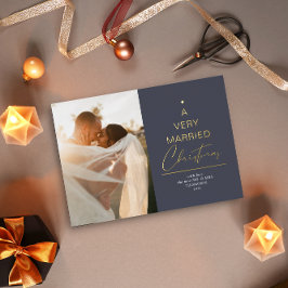 非常に結婚したクリスマススクリプトの青い銀 箔シーズンカード