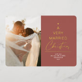 非常に結婚したクリスマススクリプト赤金ゴールド 箔シーズンカード (正面)