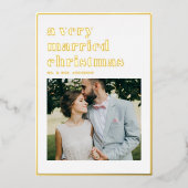 非常に結婚したクリスマスモダンの写真結婚 箔シーズンカード (正面)
