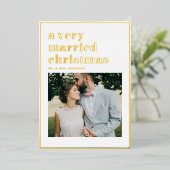 非常に結婚したクリスマスモダンの写真結婚 箔シーズンカード (立ち正面)