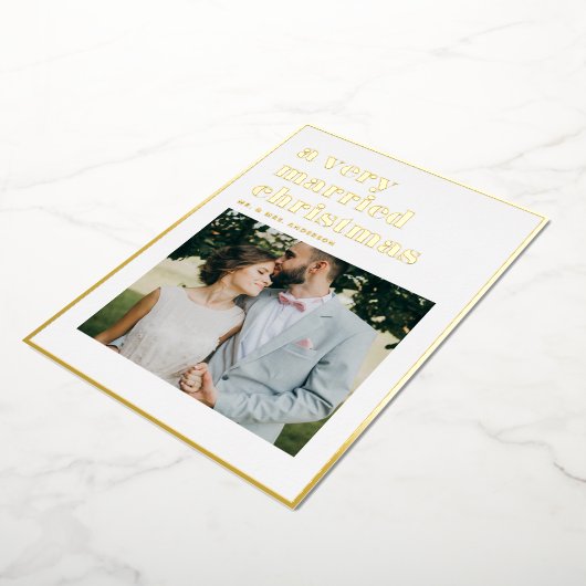 非常に結婚したクリスマスモダンの写真結婚 箔シーズンカード (回転した状態)