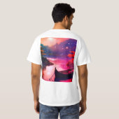 非常に美しいプリントの絵を描夕日 Tシャツ (裏面フル)