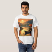 非常に美しいプリントの絵を描夕日 Tシャツ (正面フル)
