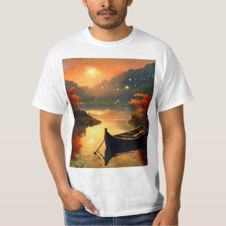 非常に美しいプリントの絵を描夕日 Tシャツ