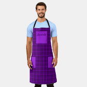 非常に美し市松模様にい紫の明るいパターン エプロン (着用した状態)