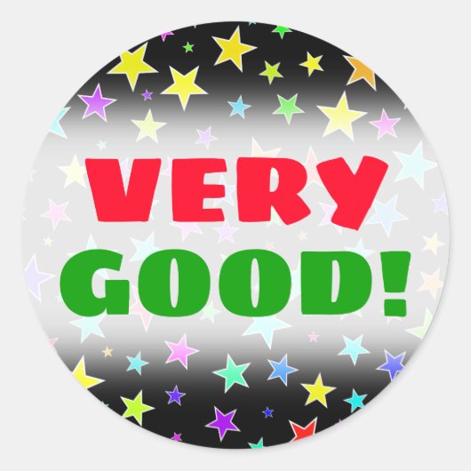 "非常に良い!" +おもしろい、スターカラフルパターンのステッカー ラウンドシール (正面)
