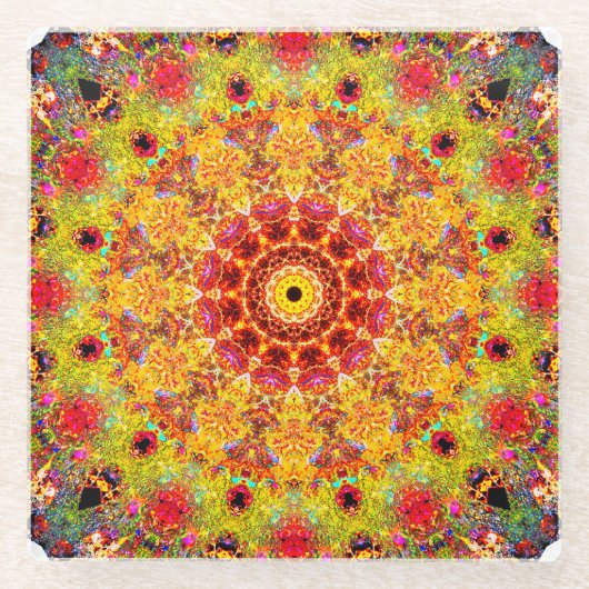 非常に詳細なマンダラアート |抽象芸術 ガラスコースター (正面)