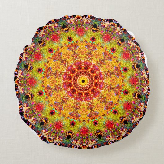 非常に詳細なマンダラアート |抽象芸術 ラウンドクッション (正面)