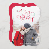 非常に赤いメリースクリプトのクリスマス写真カード シーズンカード (正面/裏面)