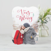 非常に赤いメリースクリプトのクリスマス写真カード シーズンカード (スタンド正面)