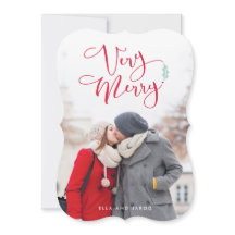 非常に赤いメリースクリプトのクリスマス写真カード
