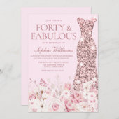 非常に赤面フローラバラ金ゴールドドレス40th誕生日 招待状 (正面/裏面)