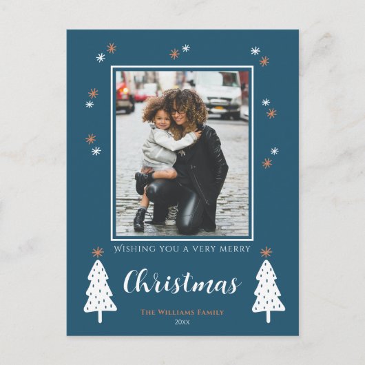 非常に陽気なクリスマスのドードルの木の写真モダン シーズンポストカード (正面)