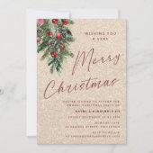 非常に陽気なクリスマスのパーティーモダン金ゴールド 招待状 (正面)