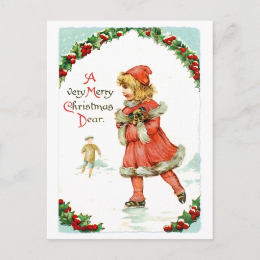 非常に陽気なクリスマスのヴィンテージ親愛クリスマス シーズンポストカード (正面)