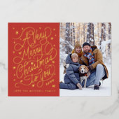 非常に陽気なクリスマスの手のレタリングの写真カード 箔招待状 (正面)