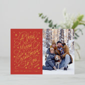 非常に陽気なクリスマスの手のレタリングの写真カード 箔招待状 (立ち正面)