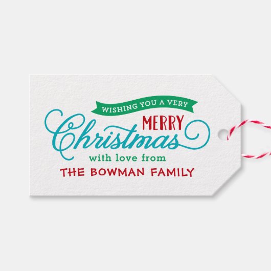 非常に陽気なクリスマススクリプトの休日 ギフトタグ (正面(横))