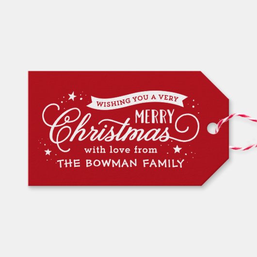 非常に陽気なクリスマススクリプトの休日 ギフトタグ (正面(横))