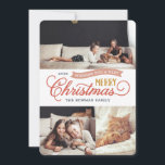 非常に陽気なクリスマススクリプト3写真 シーズンカード<br><div class="desc">カスタム手頃カスタマイズ用のDIYテンプレート付きホリシンプルデーフォトカードを印刷。このおもしろいデザインはお洒落、ほこりっぽいピンクとマスタードイエローのタイポグラフィを特徴とする。「読聖降誕祭お目出度う」というメッセージ。そのテンプレートには3枚の家族写真の宇宙がある。デザインツールを使用してフォントと色を編集する。裏面にはコーディネートストライプパターンがあるか、宇宙を使用して写真や文字を追加する。</div>