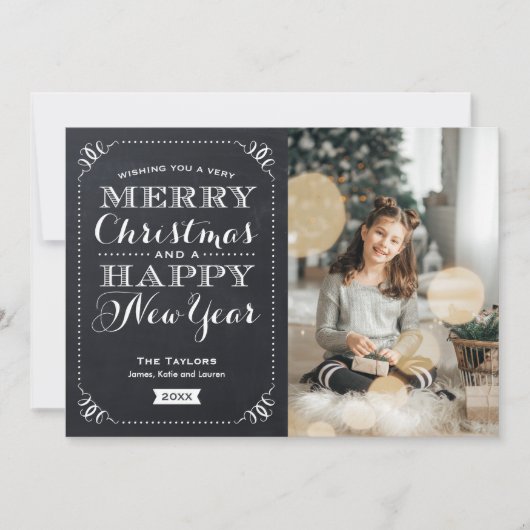 非常に陽気なクリスマスチョークボードホリデーフォトカード シーズンカード (正面)