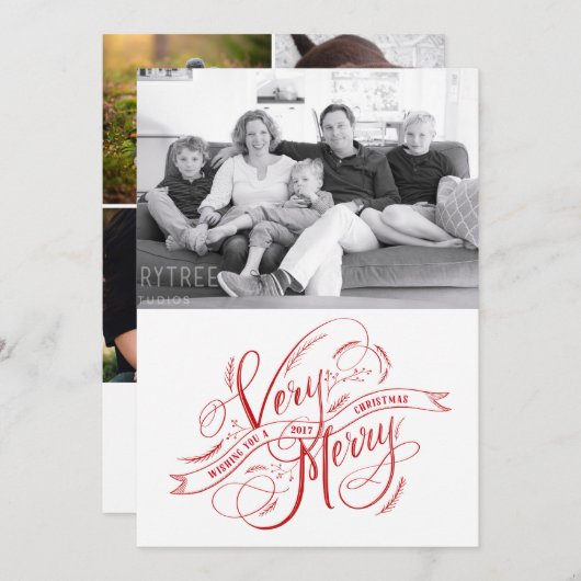 非常に陽気なクリスマスハンドレタリング赤い写真 シーズンカード (正面/裏面)