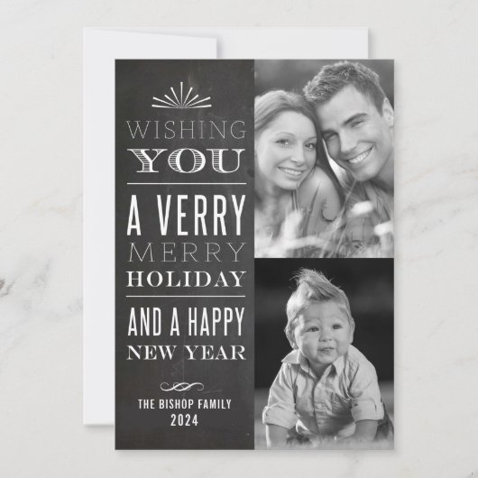 非常に陽気なクリスマスフェイクの黒板2枚の写真 シーズンカード (正面)