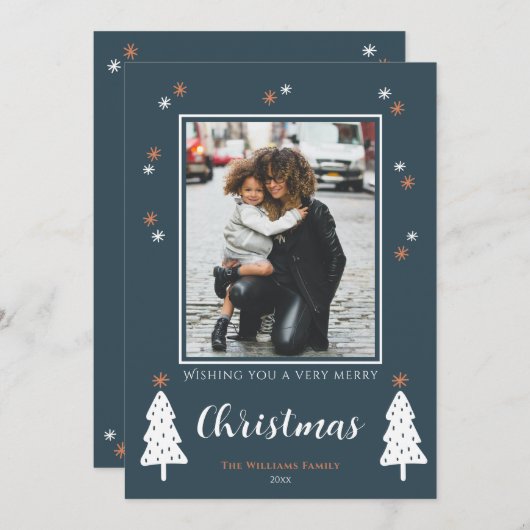 非常に陽気なクリスマスモダンのドードルの木の写真 シーズンカード (正面/裏面)