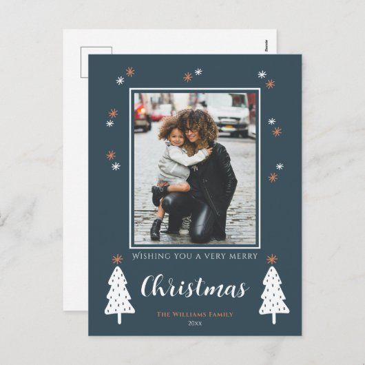 非常に陽気なクリスマスモダンのドードルの木の写真 シーズンポストカード (正面/裏面)