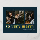 非常に青いメリー金ゴールドモダン3写真コラージュ 箔シーズンポストカード (正面)