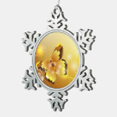 非常に黄色、蝶および泡 スノーフレークピューターオーナメント (右)