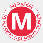 非常はっきりした赤モダン白モノグラム&文字 ラウンドシール (正面)