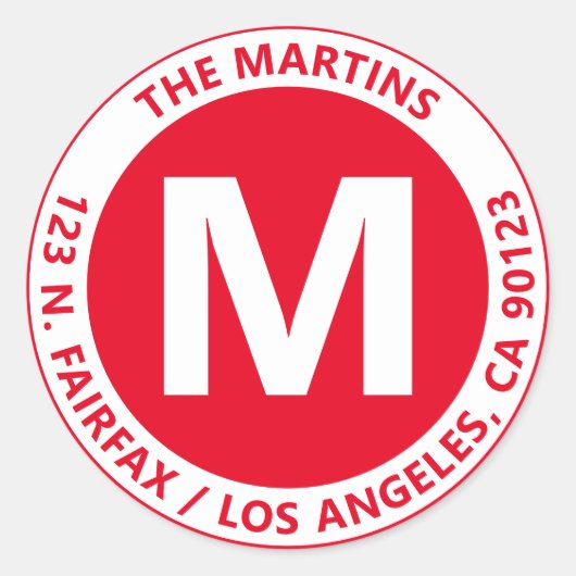 非常はっきりした赤モダン白モノグラム&文字 ラウンドシール (正面)