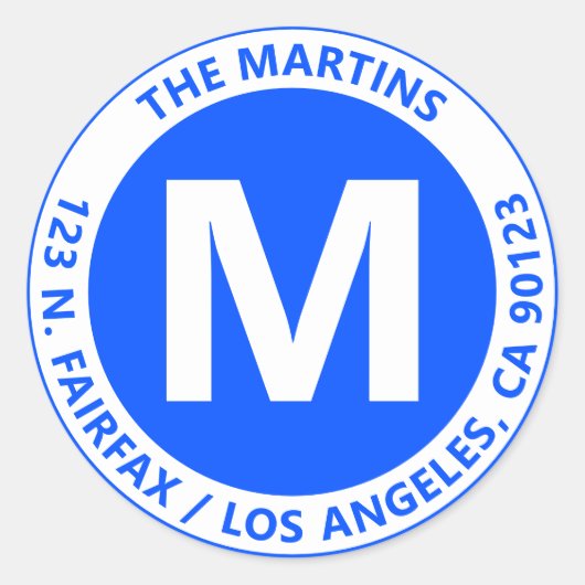 非常はっきりした青モダン&ホワイトモノグラム&文字 ラウンドシール (正面)