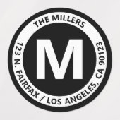 非常はっきりした黒モダン白モノグラム&文字 ラベル (デザイン1)