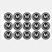 非常はっきりした黒モダン白モノグラム&文字 ラベル (シート)