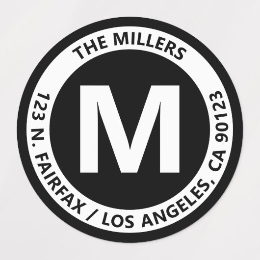 非常はっきりした黒モダン白モノグラム&文字 ラベル (デザイン3)