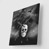 非常カッコいいゴシックスタイルレイヴンとスカルハロウィン スクエア壁時計 (傾斜)