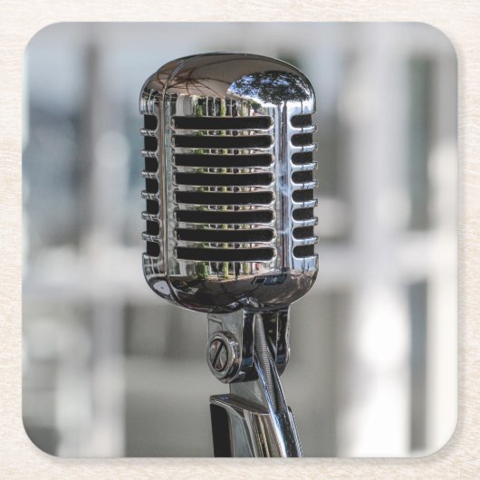 非常カッコいいヴィンテージレトロスタイルマイク スクエアペーパーコースター (正面)