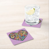非常カラフルにモザイクとフローラハート スクエアペーパーコースター (インサイチュ)
