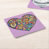 非常カラフルにモザイクとフローラハート スクエアペーパーコースター (アングル)