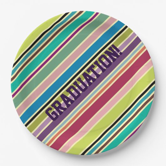 非常カラフルストライプ ペーパープレート (正面)