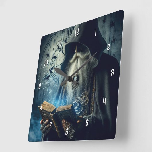 非常クールに神秘的な時間のウィザード スクエア壁時計 (傾斜)