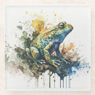 非常クール半抽象芸術絵画カエル ガラスコースター