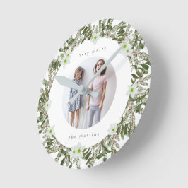 非常メリーに松とフローラ冬のリースクリスマス ラウンド壁時計